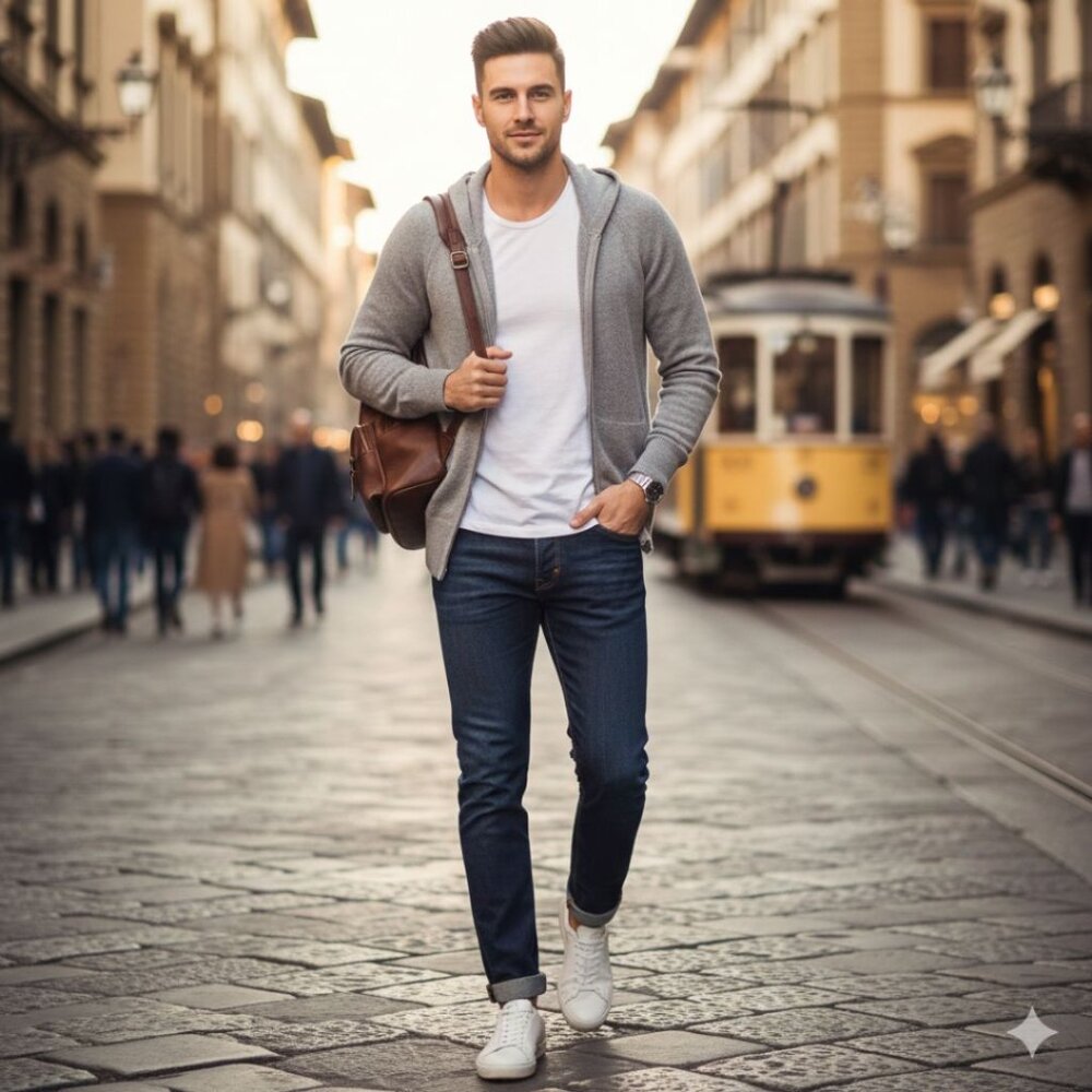 QÔR 100% Cashmere Zip-Up Hoodie – Light Gray